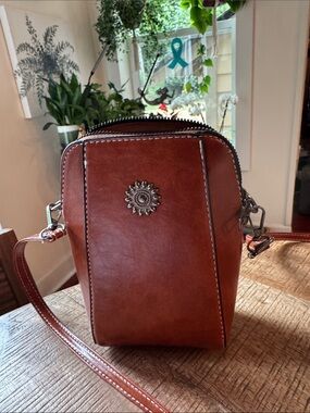 Women's Brown Crossbody Bag with Sunburst Accent